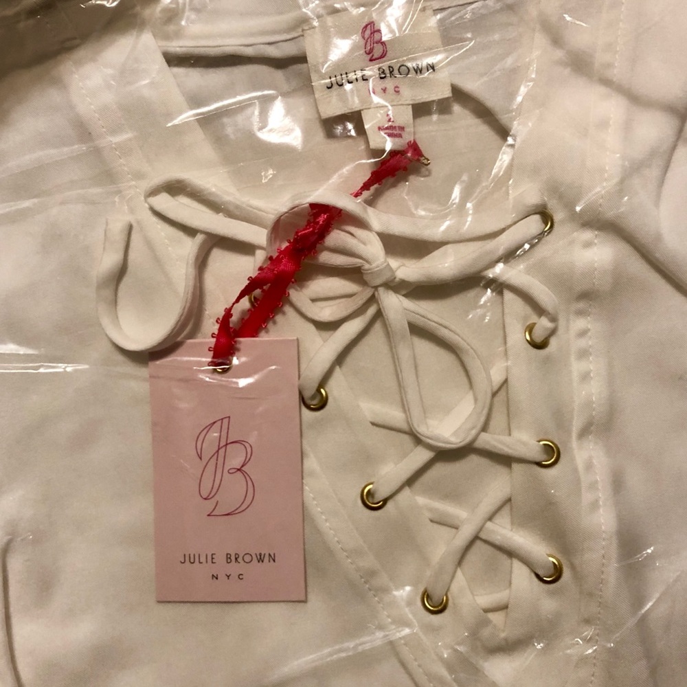 NWT - Julie Brown Lace-up V Neck Peplum Top - Picture 2 of 3